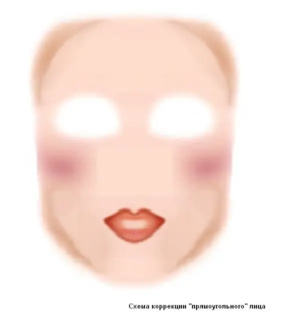 схема коррекции прямоугольного лица с помощью макияжа
